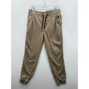 Plugg Mens Ripstop Jogger Pants Khaki‎ Elastic Waist Size M Stretch